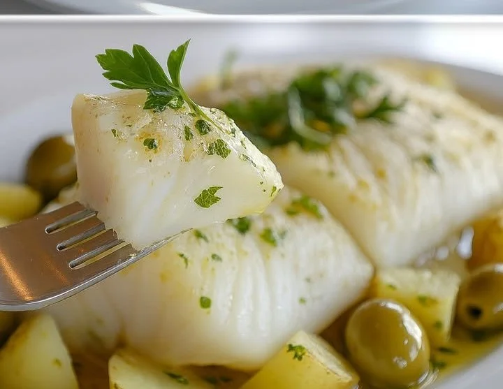 Piatto di baccalà e patate preparato secondo la ricetta tradizionale.