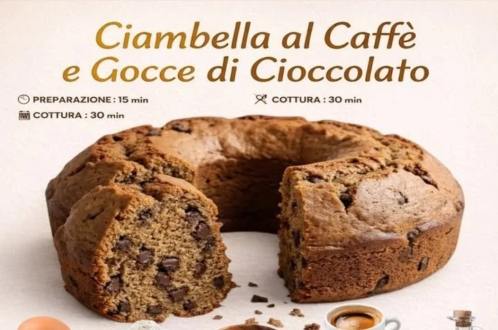 Ciambella al caffè con gocce di cioccolato su un piatto