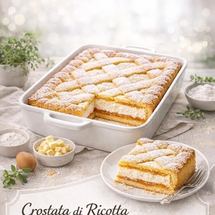 Crostata di Ricotta e Marmellata con bella decorazione di frutta fresca