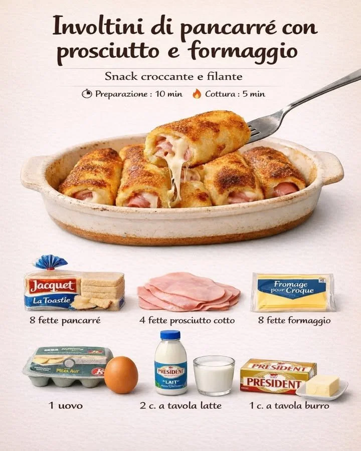 Involtini di pancarré con prosciutto e formaggio