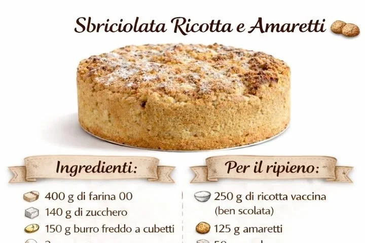 Sbriciolata Ricotta e Amaretti, un dolce italiano con ricotta e amaretti