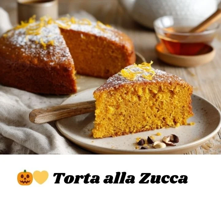 Fetta di torta alla zucca decorata con noci e spezie