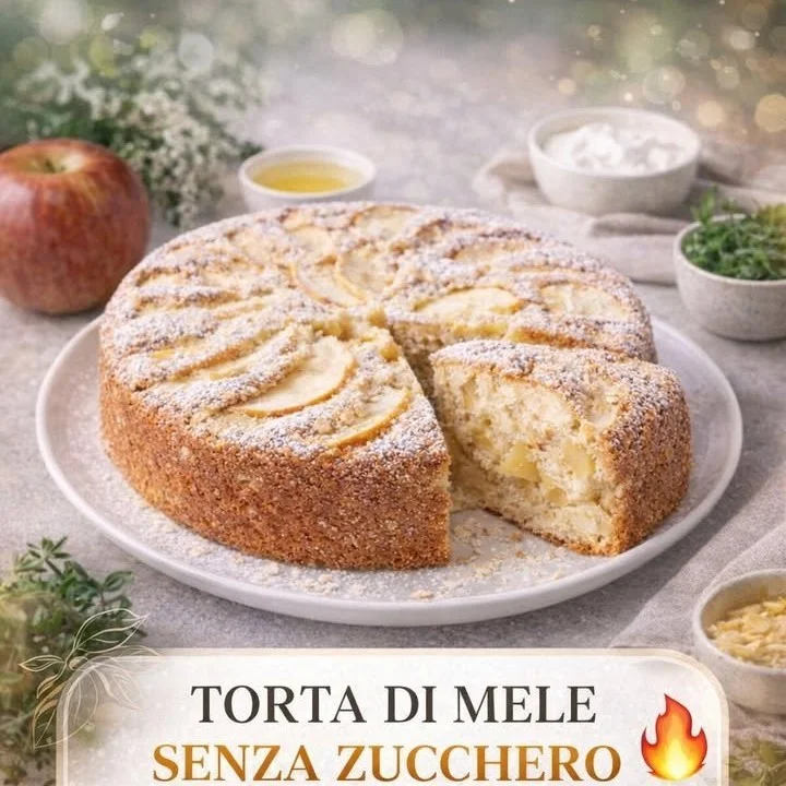 Torta di Mele Senza Zucchero decorata con fette di mela