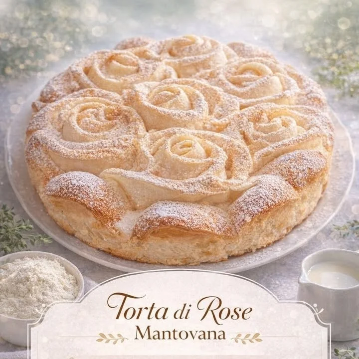 Torta di Rose, dolce italiano soffice e profumato, servito su un piatto.