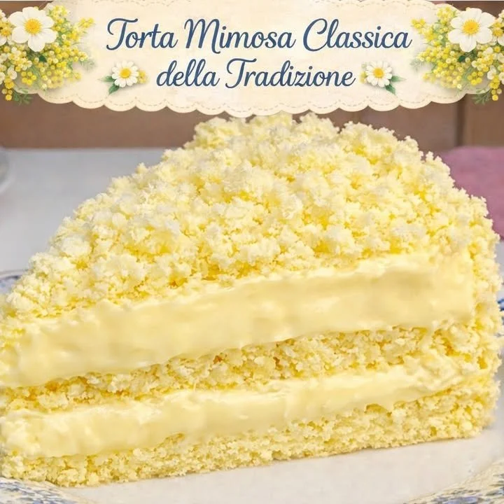 Deliziosa Torta Mimosa decorata con pan di spagna e crema pasticcera