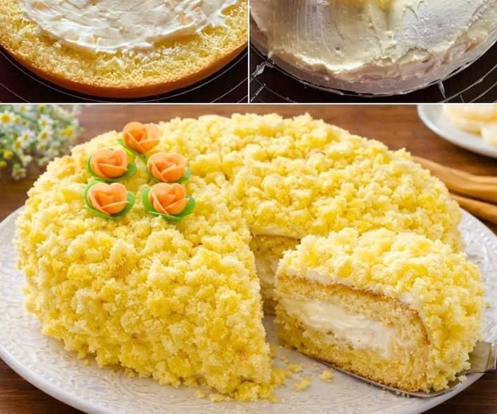 Torta Mimosa all'Ananas con decorazioni di frutta