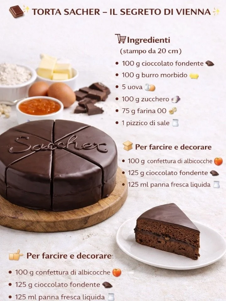 Torta Sacher, dolce austriaco al cioccolato con marmellata di albicocche