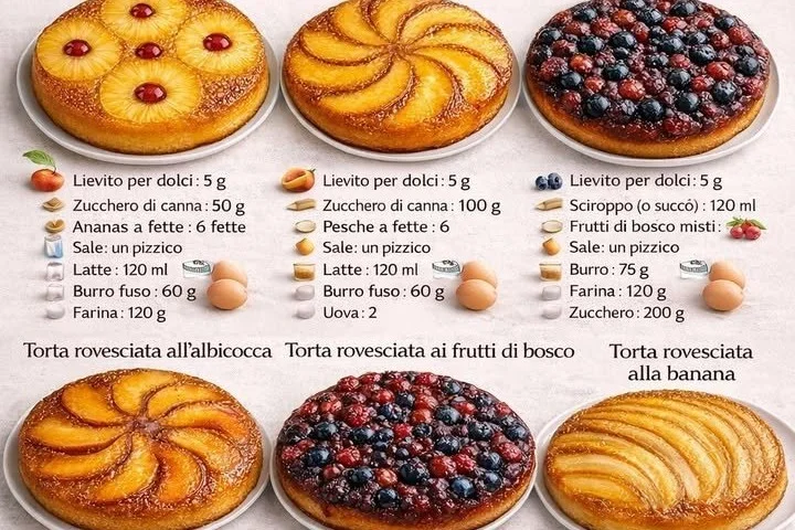 Torte Rovesciate alla Frutta, dolce dessert rovesciato con frutta fresca