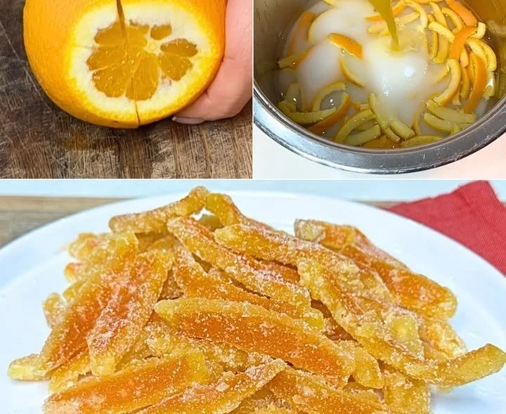 Arance candite disposte su un piatto elegante, un dolce tradizionale italiano.