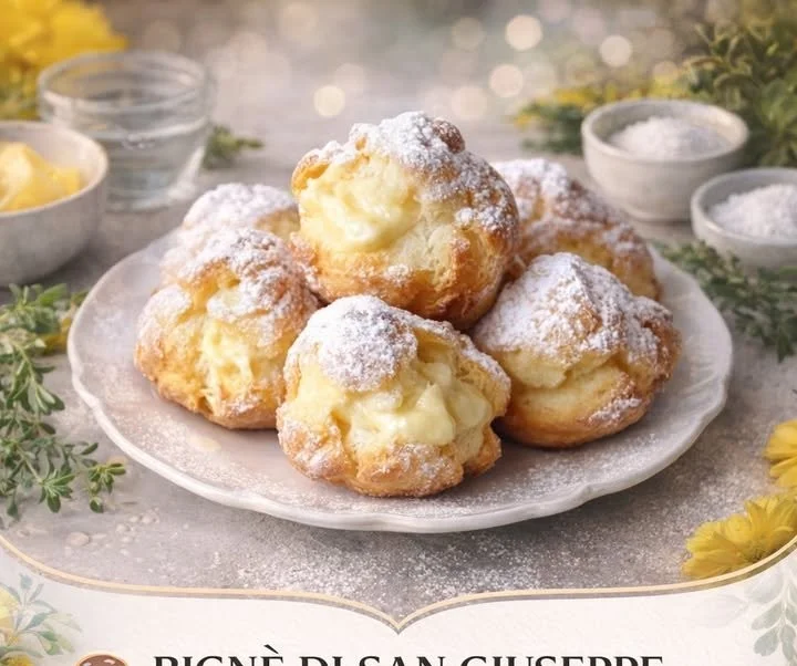 Bignè di San Giuseppe ripieni di crema, dolce tradizionale italiano.