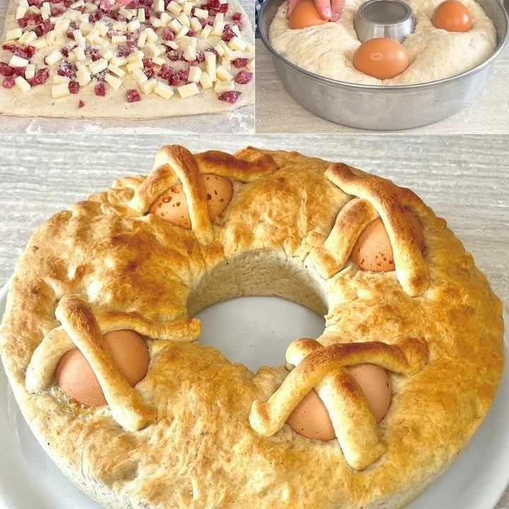 Fetta di Casatiello Napoletano, un tipico rustico pasquale di Napoli.