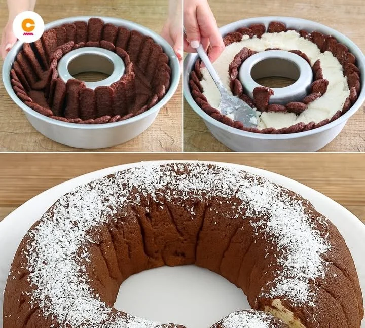 Ciambella di Pavesini decorata con cioccolato e frutta fresca