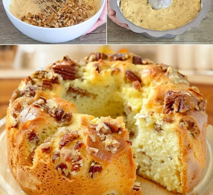 Ciambella salata con noci e formaggio appena sfornata in un piatto