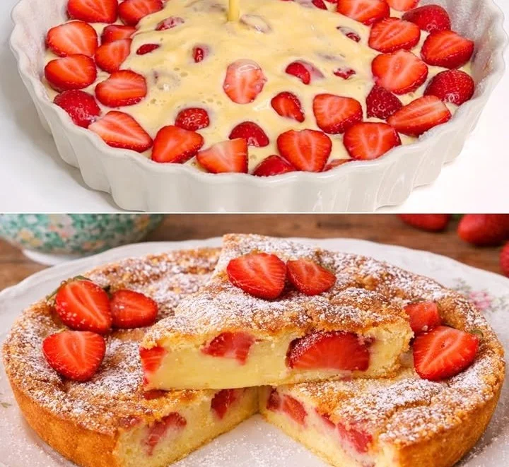 Clafoutis alle ciliegie servito su un piatto decorato.