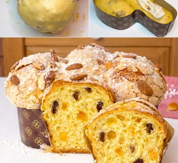 Colomba pasquale fatta in casa con ingredienti freschi e decorata con mandorle