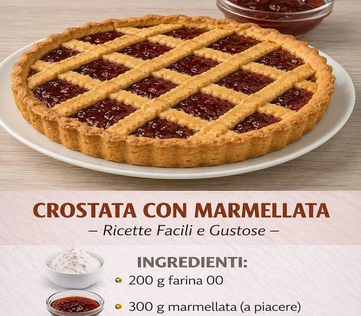 Crostata con marmellata fresca su un piatto, dolce tradizionale italiano.