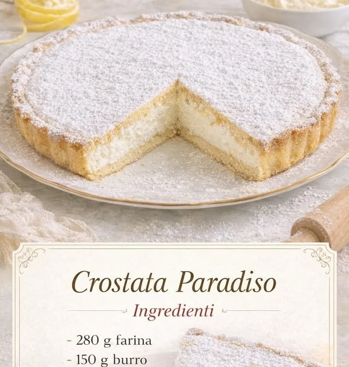 Crostata Paradiso con frutta fresca e crema dolce in un piatto elegante.