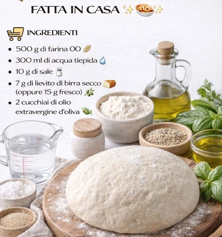 Impasto per pizza fatta in casa con ingredienti freschi e di qualità.