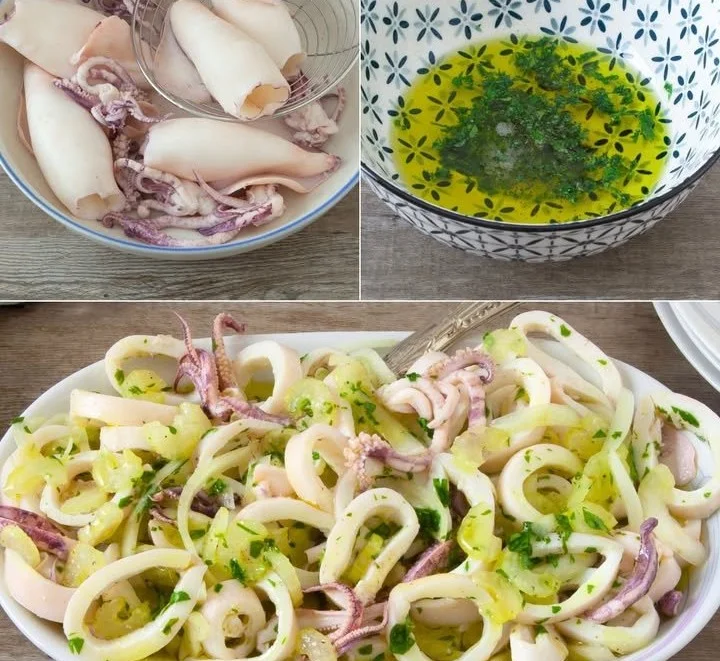 Insalata di Calamari fresca e gustosa con ingredienti marinari