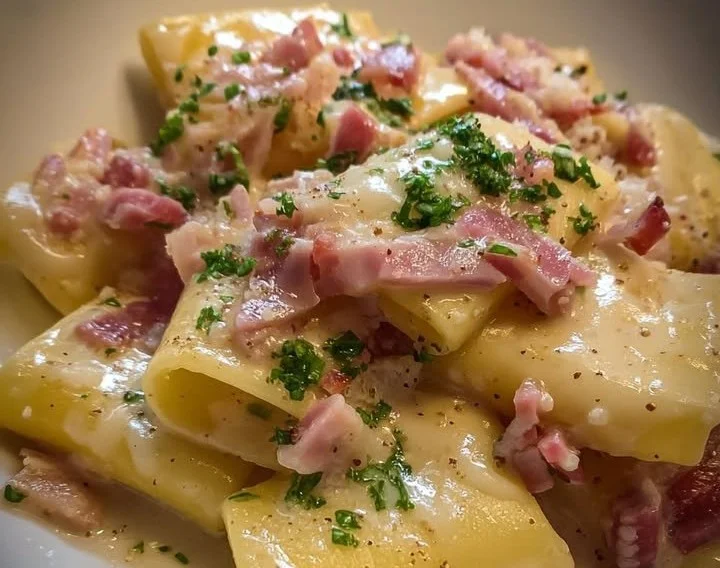 Paccheri con crema di patate e pancetta, piatto gustoso e appagante