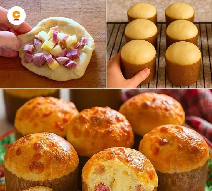 Panettoncini salati di vari gusti su un piatto decorato