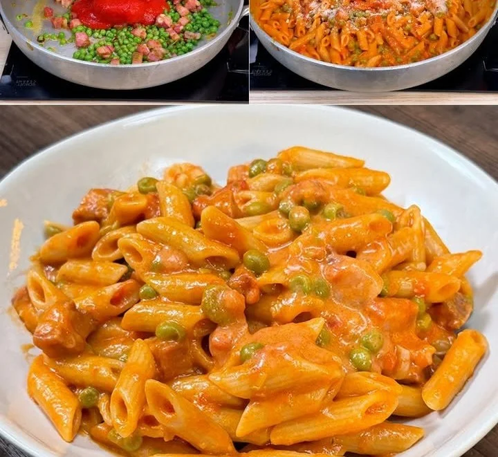 Pasta ai 7 Peccati servita con ingredienti freschi e aromatici.