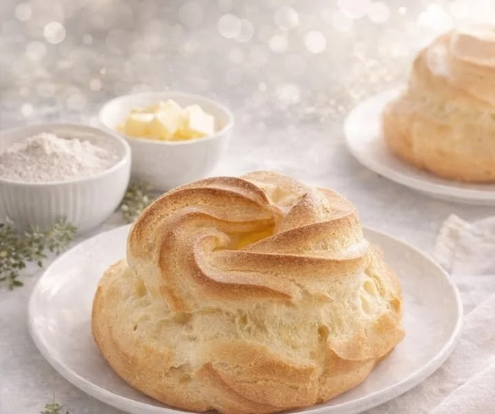 Pasta Choux pronta per essere farcita con crema pasticcera e decorata.