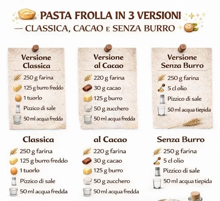 Ricette di Pasta Frolla in 3 versioni per dolci