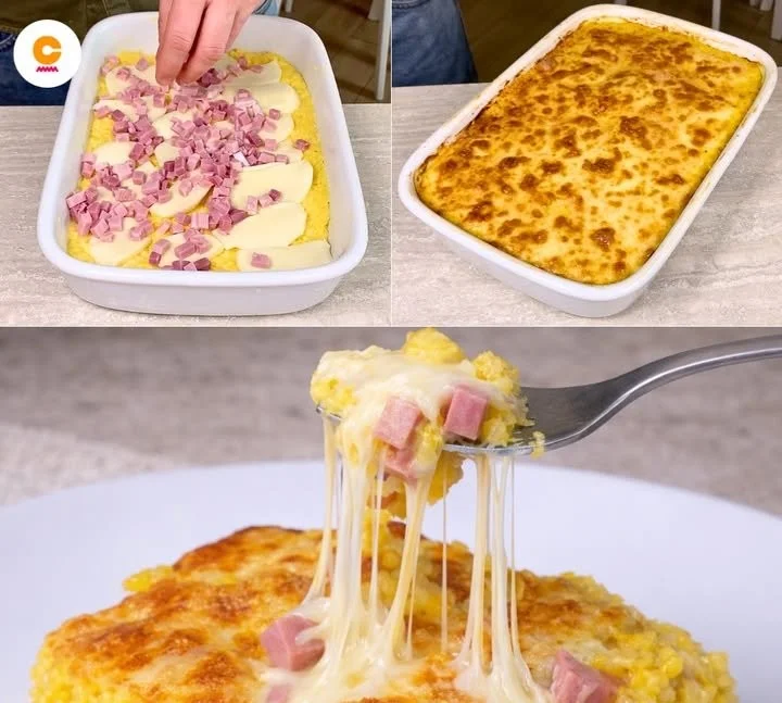 Primo piatto filante con formaggio fuso e ingredienti freschi