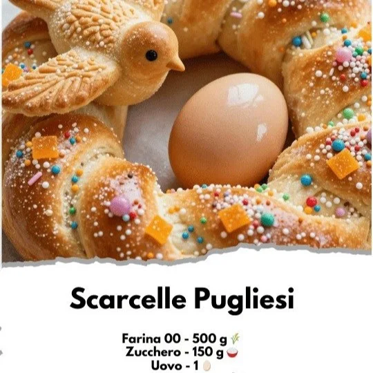 Scarcelle pugliesi, dolci tipici della tradizione pugliese con decorazioni colorate.