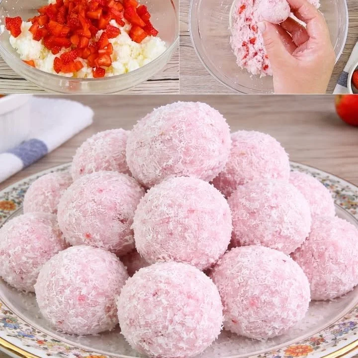 Tartufini alle Fragole decorati su un piatto.