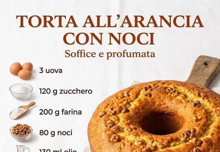 Fetta di Torta all'Arancia con Noci decorata con arance fresche