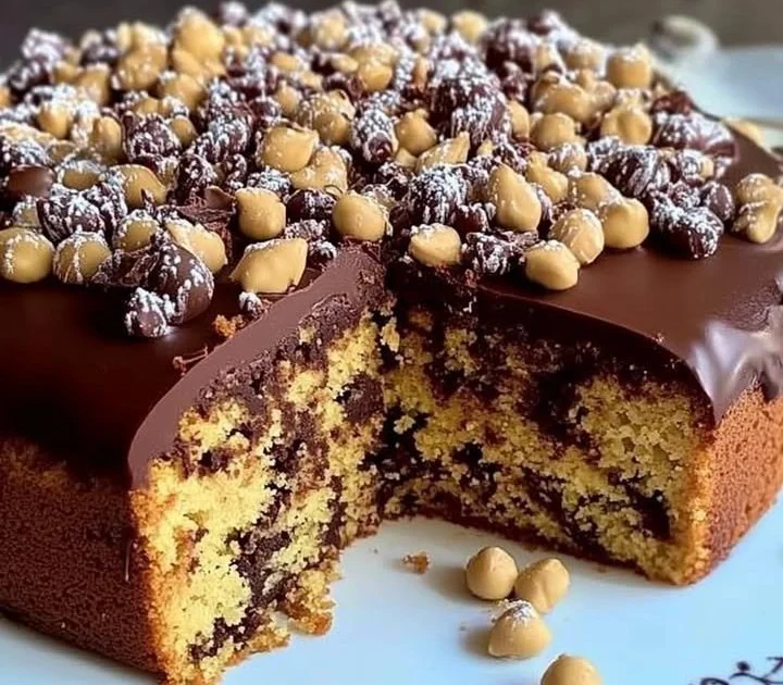Torta con Noci e Cioccolato decorata con noci e cioccolato fondente