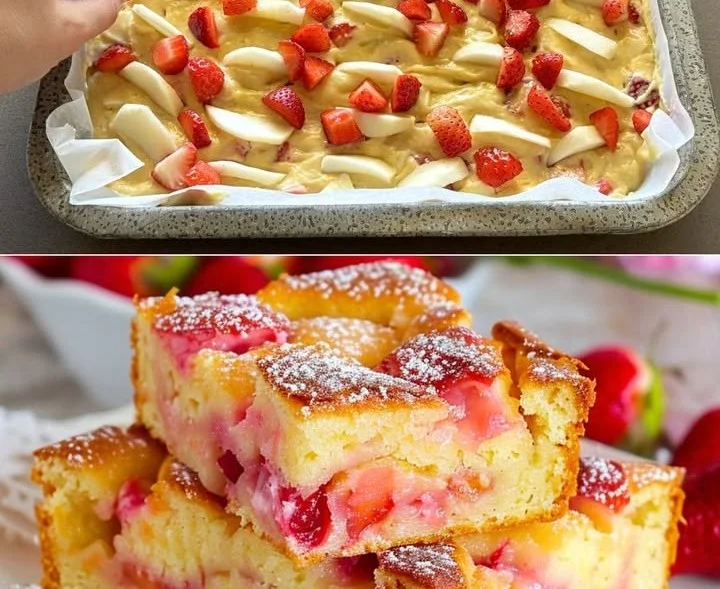 Torta fragole e mele servita su un piatto bianco