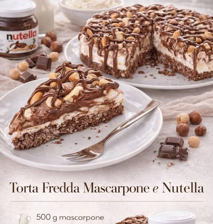 Torta Fredda Mascarpone e Nutella con decorazione al cioccolato