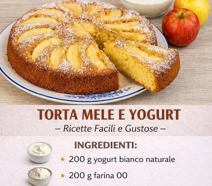Torta mele e yogurt con fette di mele sopra