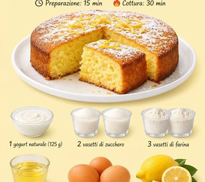 Torta morbida al limone e yogurt con texture soffice e gustosa.