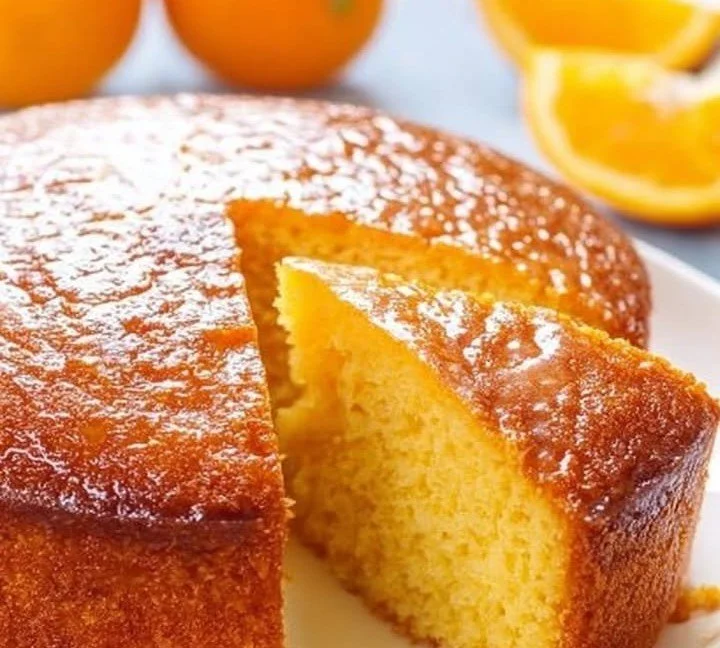 Torta morbida all'arancia decorata con fette di arancia fresca