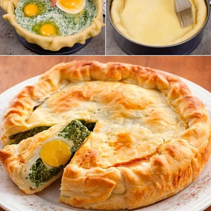 Deliziosa Torta Pasqualina tradizionale italiana con verdure e uova.