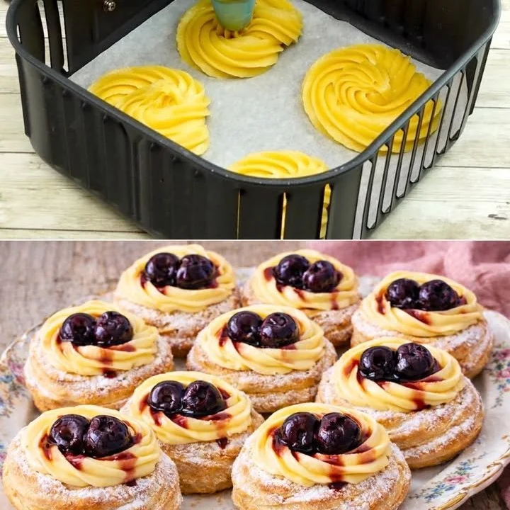 Zeppole fritte nella friggitrice ad aria, dolce tradizionale italiano.