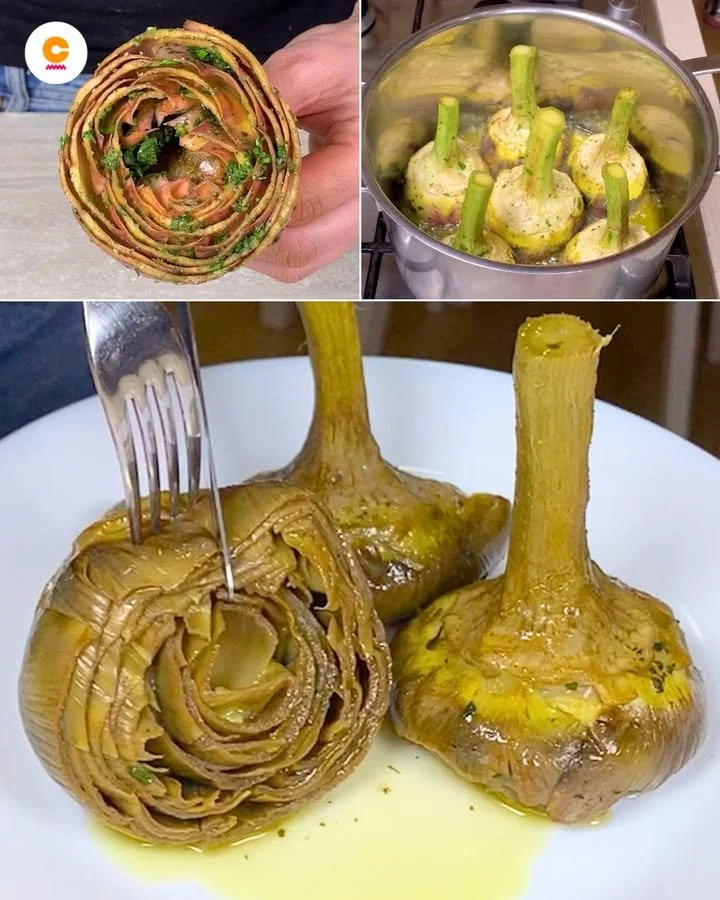 Carciofi alla Romana, piatto tipico della cucina laziale con carciofi e aromi.