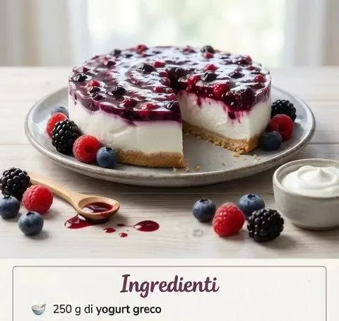 Cheesecake Light allo Yogurt Greco e Frutti di Bosco, un dessert leggero e gustoso.