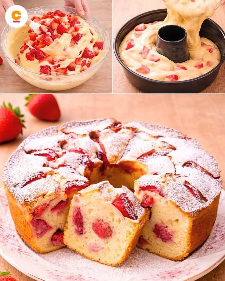 Ciambella alle fragole senza burro su un piatto elegante