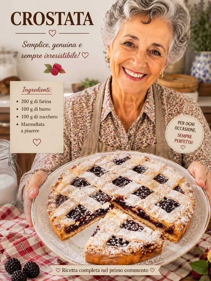 Fetta di Crostata di Nonna appena sfornata con marmellata e pasta frolla.