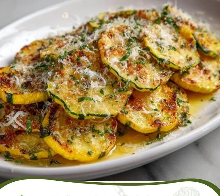 Fette di zucchine arrostite con parmigiano su un piatto bianco