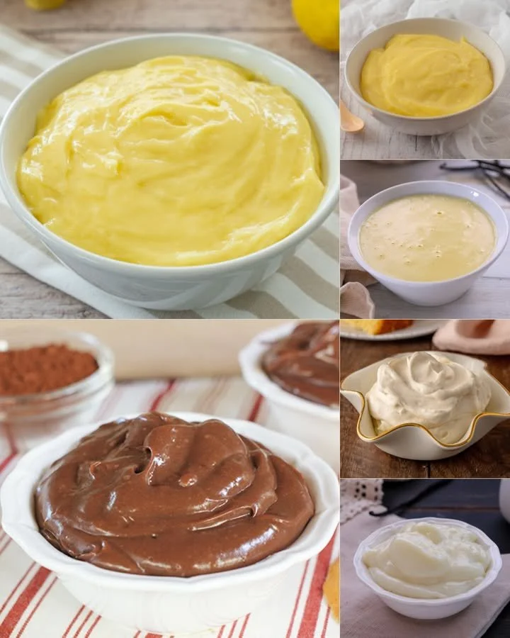 Varietà di creme pasticcere per dessert e dolci