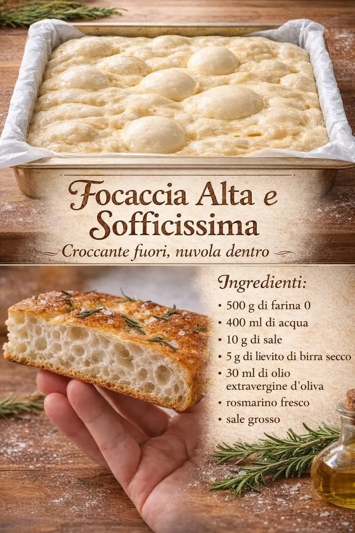 Focaccia appena sfornata con erbe aromatiche e olio d'oliva.