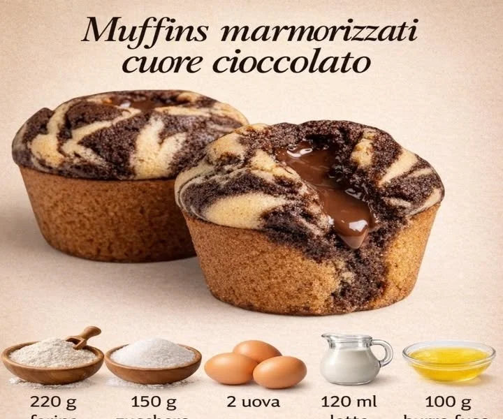Muffins cioccolato marmorizzati con un cuore goloso di cioccolato