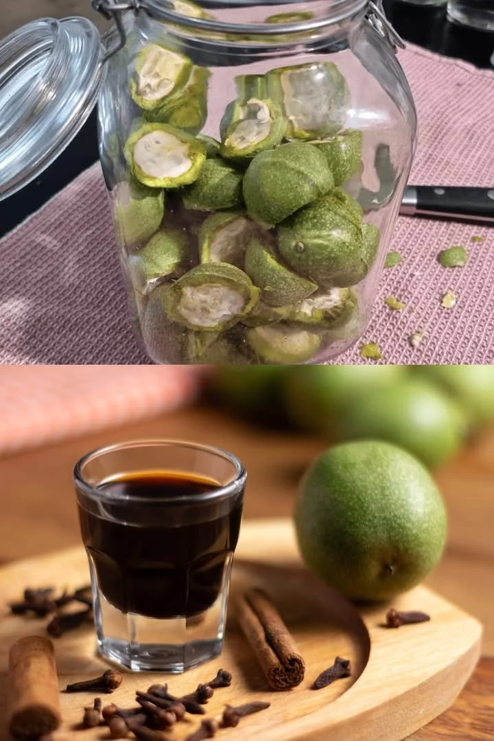 Nocino tradizionale preparato secondo l'antica ricetta della notte di San Giovanni