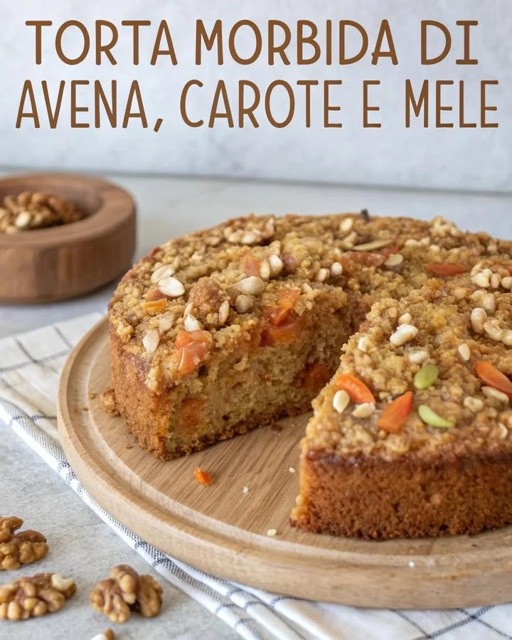 Una fetta di Oatmeal Carrot Cake decorata con crema al formaggio.